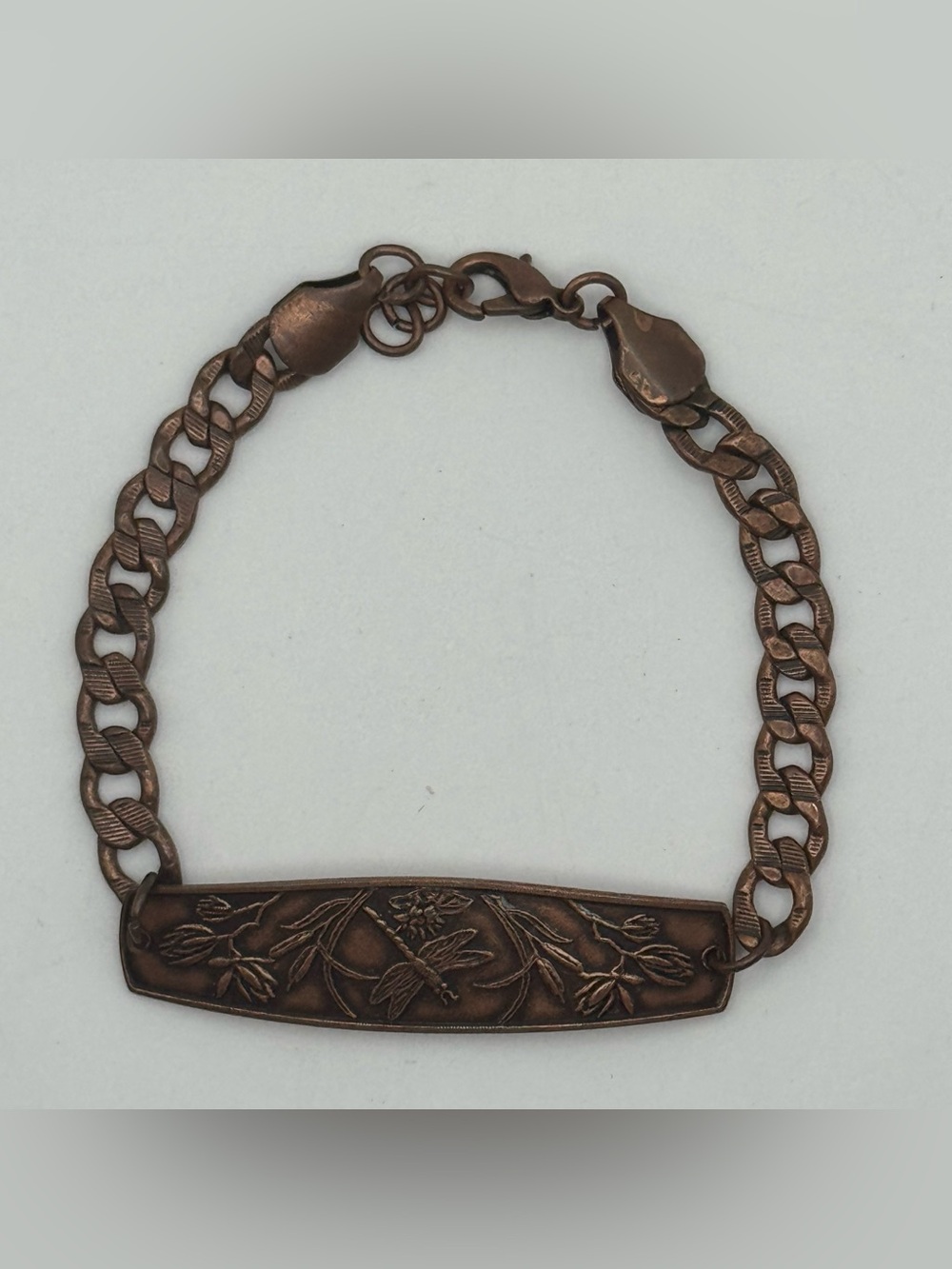Copper Tone Dragonfly Floral Link Bracelet Nature Garden Cuff Style - Picture 2 of 7